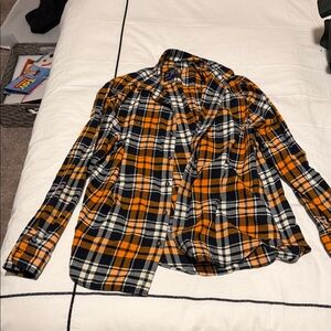 American Eagle Outfitters Orange and Black Checkered Shirt